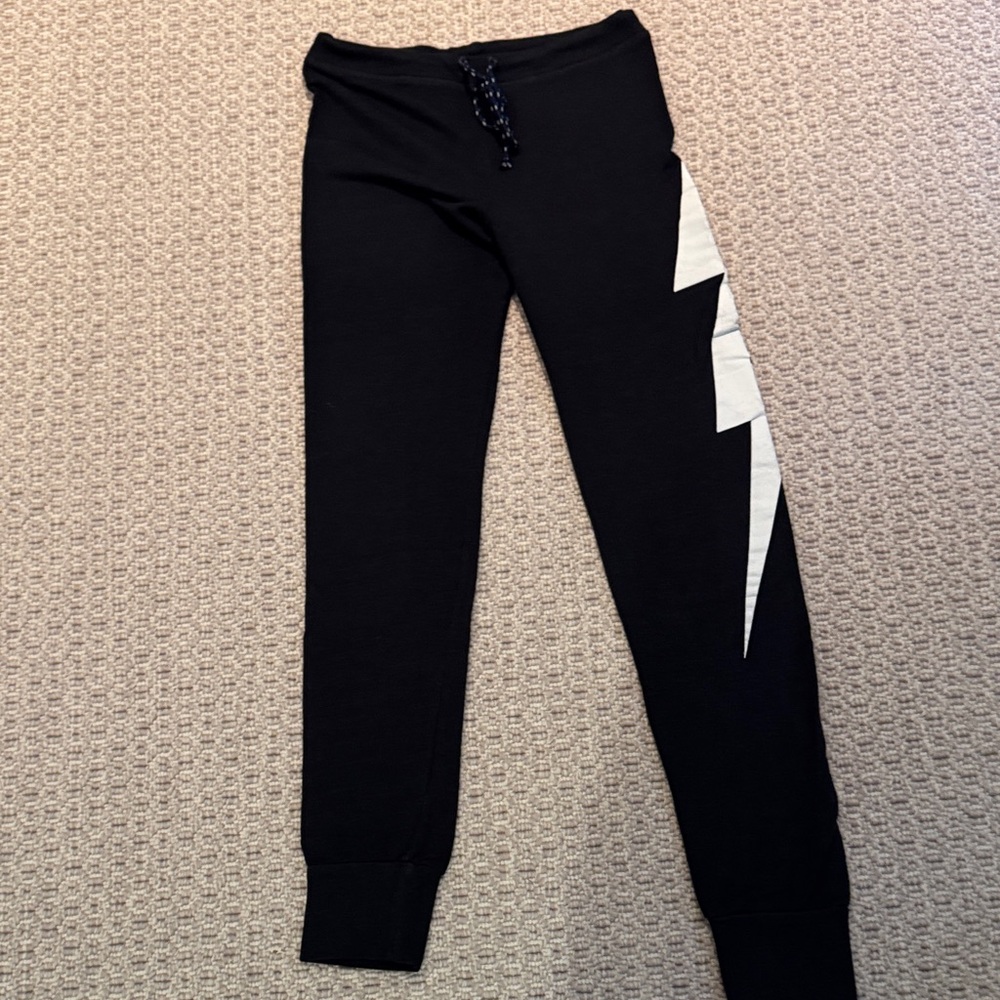 Sundry Black Leggings with White Lightning Bolt